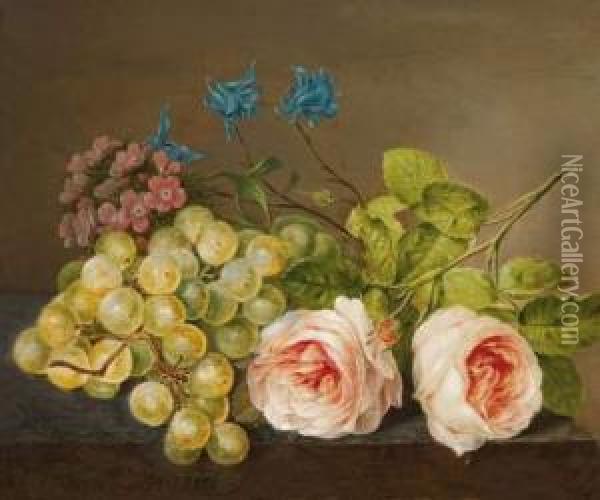 Stilleven Met Rozen En Druiven Oil Painting - Paul-Theodor Van Brussel