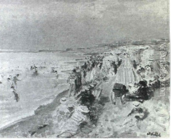 Dieppe, La Plage Vers 1925 Oil Painting - Jacques-Emile Blanche