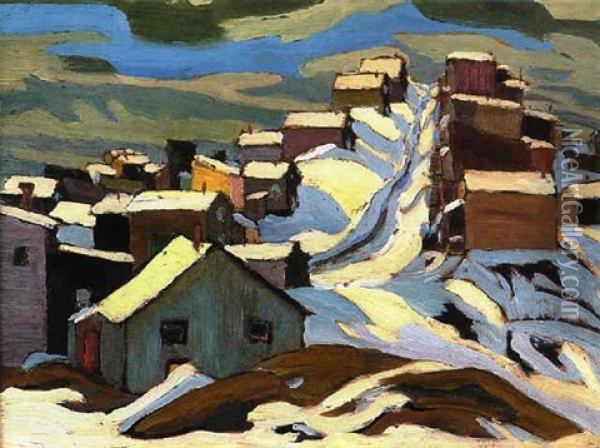 Village In Snow Oil Painting - Sir Frederick Grant Banting