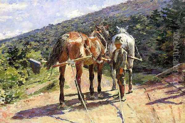 On the Tow-Path - A Halt Oil Painting - Theodore Robinson