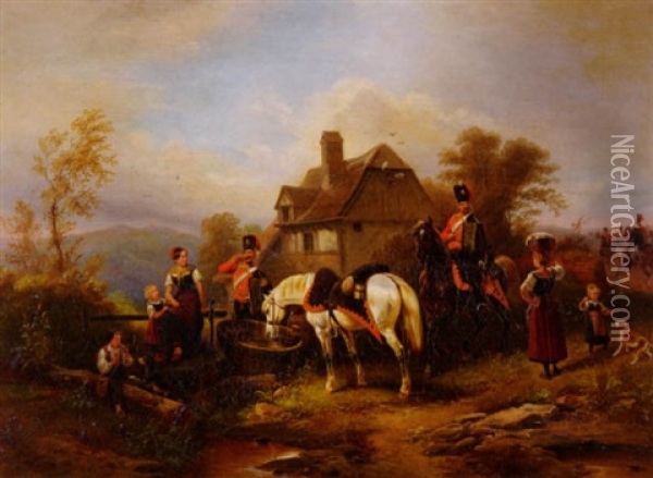 Kurassiere Im Dorf Oil Painting - Wilhelm Alexander Meyerheim