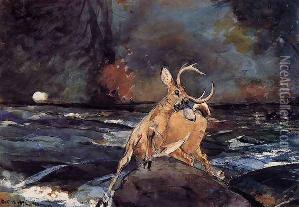 A Good Shot, Adirondacks Oil Painting - Winslow Homer