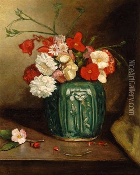 Still Life Of Flowers With Ginger Jar Oil Painting - Benjamin Liepman Prins