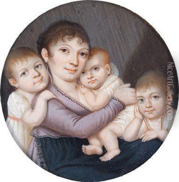 Bildnis Einer Mutter Und Drei Kindern Oil Painting - Josef Einsle