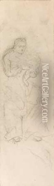 Feuille D'etude, Mere Et Enfant Oil Painting - Paul Cezanne