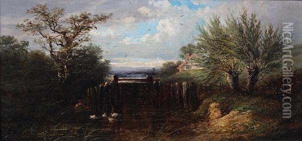 Angler By A Sluice Gate Oil Painting - Joseph Thors