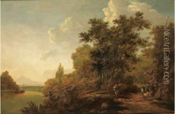 Paysage Avec Riviere Et Troupeau Oil Painting - Franz Innocenz Kobell