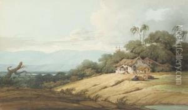 Dwellings In The Himalayan Foothills Oil Painting - Robert, Colonel Smith