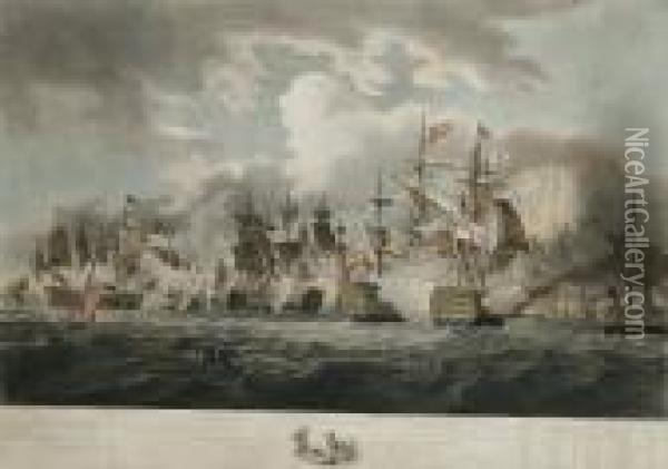 Representation Of The Memorable Battle Of Trafalgar Oil Painting - Thomas Whitcombe