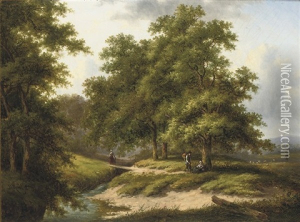 Travellers On A Forest Path Near A Stream Oil Painting - Jan Evert Morel the Younger