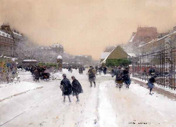 Paris with Snow Oil Painting - Luigi Loir