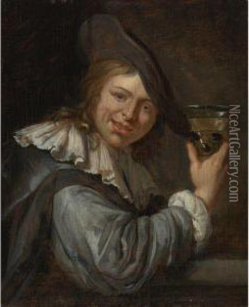 Young Boy With A Wine Glass Oil Painting - Jacob Van Toorenvliet