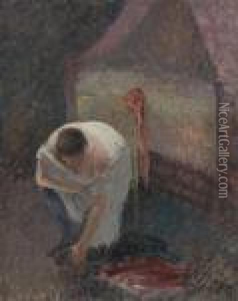 Femme En Chemise Pres D'un Lit Oil Painting - Camille Pissarro
