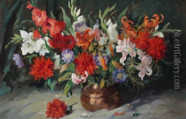 Fleurs Oil Painting - Jules Leroy