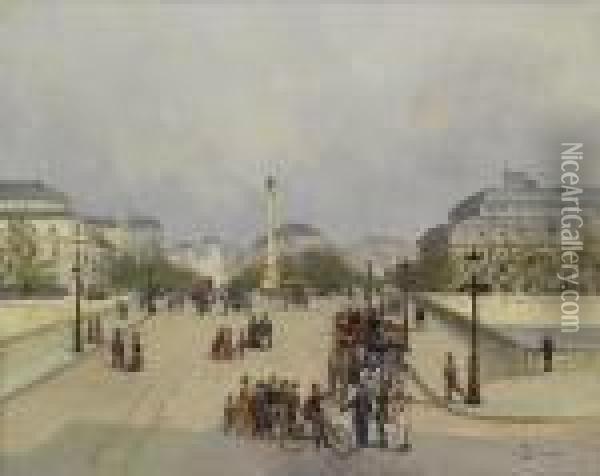 Parisian Street Scene Oil Painting - Eugene Galien-Laloue