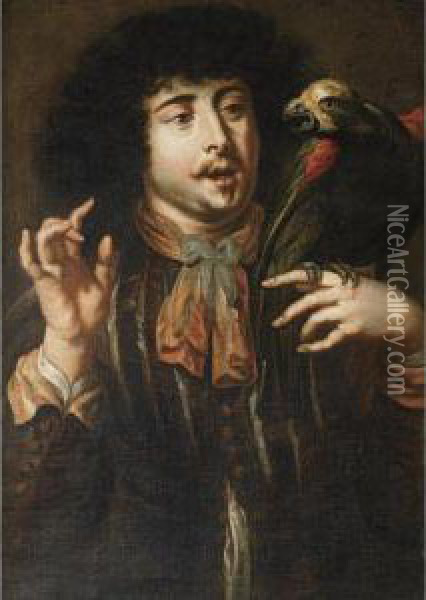 A Young Man With A Parrot (the Sense Of Touch) Oil Painting - Jan Cossiers
