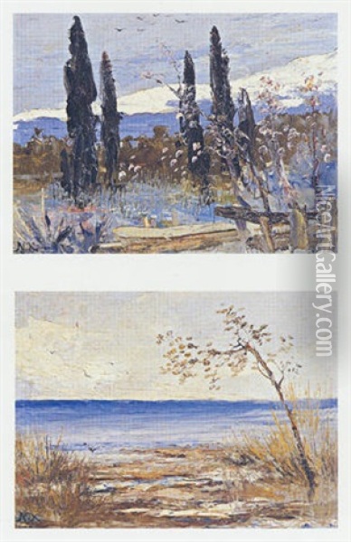 Two Greek Landscapes Oil Painting - Nikolaos Chimonas