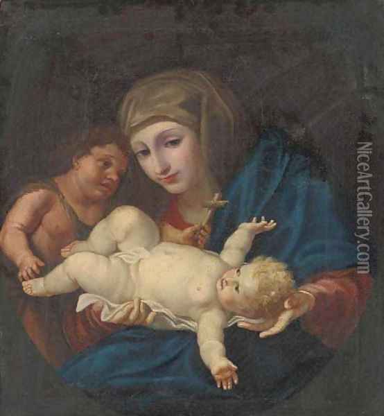The Madonna and Child with the Infant Saint John the Baptist, in a feigned oval Oil Painting - Carlo Cignani