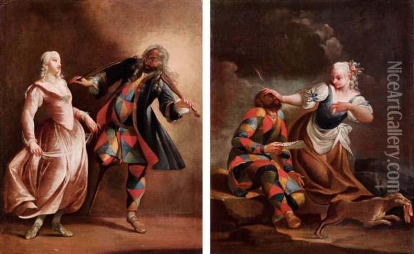 Arlecchino Maestro Di Danza Oil Painting - Giovanni Domenico Ferretti