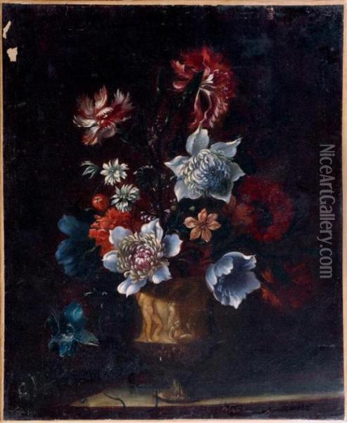 Bouquet De Fleurs Dans Un Vase De Bronze Oil Painting - Mario Nuzzi Mario Dei Fiori