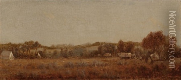 A Sketch At The Camp On The La Bonte, Wyoming Territory Oil Painting - Sanford Robinson Gifford
