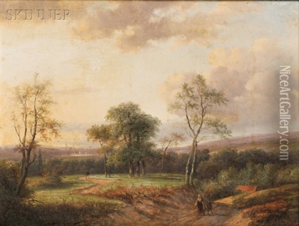 Landscape Vista With Figures On The Dirt Road Oil Painting - Jan Evert Morel the Elder