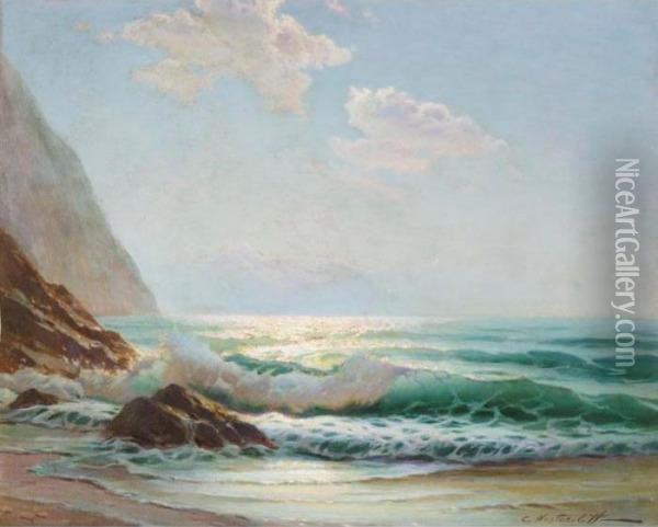 Waves On The Shore Oil Painting - Constantin Alexandr. Westchiloff