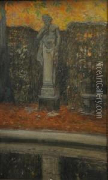 Sculpture De Faune Dans Un Parc Oil Painting - Georges Bertin, Dit Scott De Plagnolles
