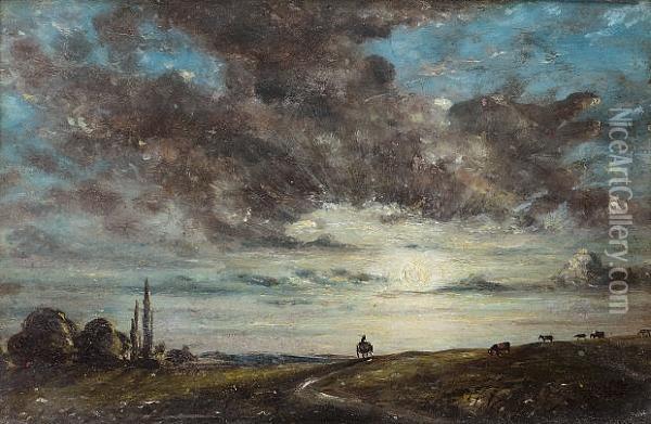 Sunset At East Bergholt Oil Painting - Alfred A. Constable