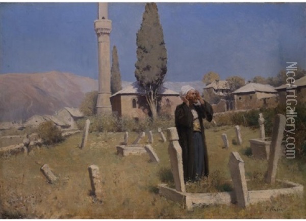 Mohammedaner Vor Einer Moschee Mit Minarett Oil Painting - Franz Leo Ruben
