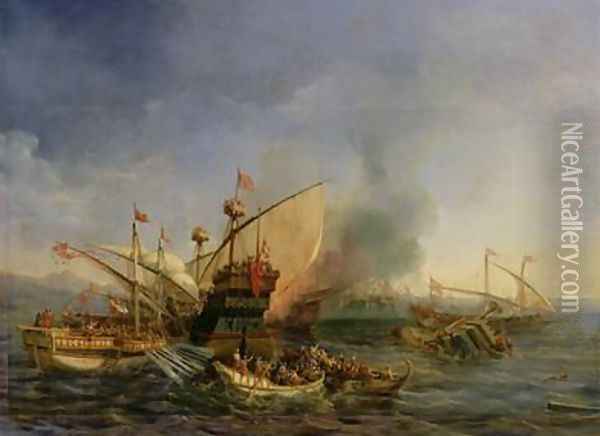 Naval Battle of Episkopi in 1323 1841 Oil Painting - Auguste Etienne Francois Mayer