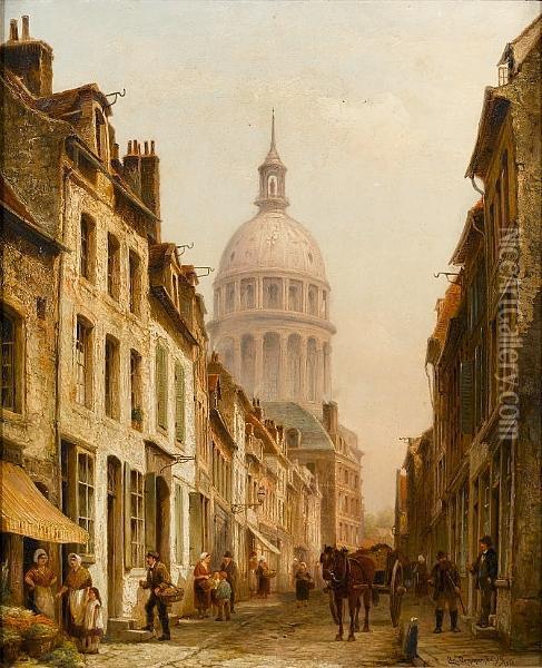 Street Scene, Boulogne Sur Mer Oil Painting - Cornelis Christiaan Dommersen