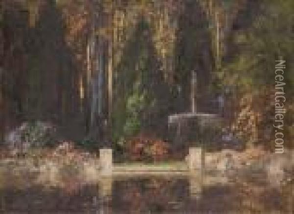 The Garden Of The Fountain Oil Painting - Thomas E. Mostyn