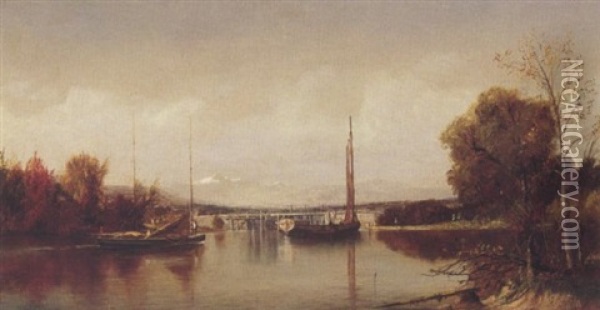 View To The White Mountains From The Locks, Naples, Maine Oil Painting - Harrison Bird Brown