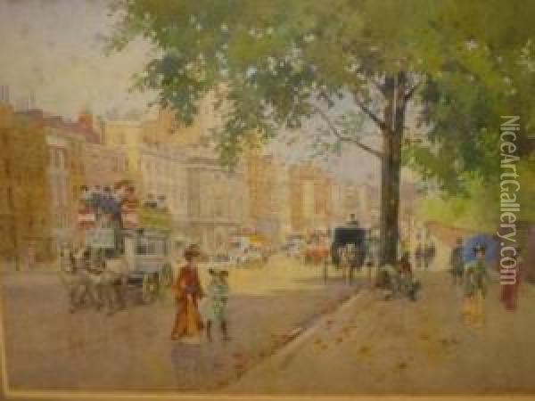 Street Scene With Figures And Cabs Oil Painting - William Frederick Austin