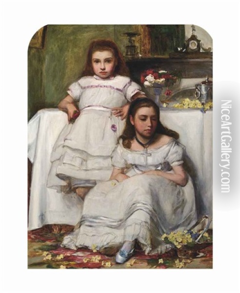 Portrait Of Two Girls, Dressed In White Oil Painting - Francis Montague (Frank) Holl