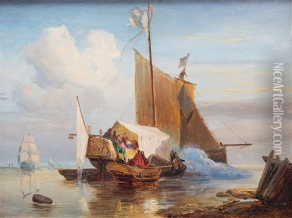 A Ceremonial Ship Saluting Oil Painting - Wijnand Nuijen