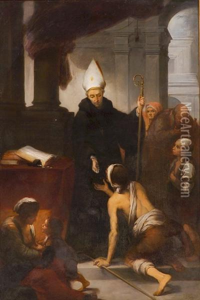 Saint Thomas Of Villanueva Giving Alms To The Poor (after Bartolome Esteban Murillo) Oil Painting - Jose Marcelo Contreras Y Munoz