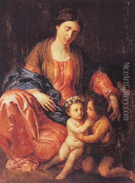 The Madonna And Child With Saint John Oil Painting - Erasmus Quellinus II