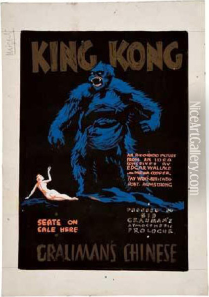 King Kong. Gouache Maquette Study For Poster. 1933. Oil Painting - George Edward Hall