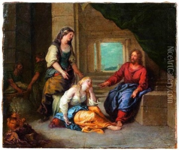 Jesus Chez Marthe Et Marie Oil Painting - Charles de La Fosse