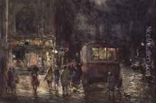 The Picture House A Rainy Night Kendal Oil Painting - William Manners