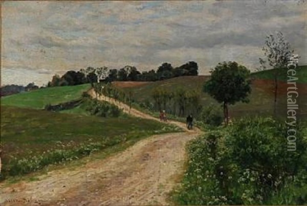Road In A Hilly Landscape Oil Painting - Viggo Pedersen