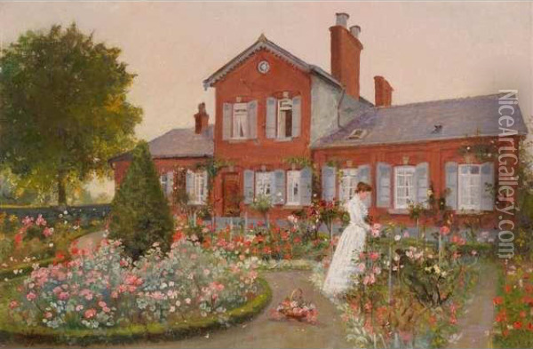 Femme Dans La Roseraie Oil Painting - Charles Gislain