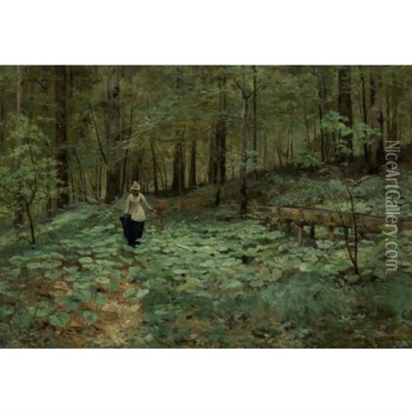 Walking In The Woods Oil Painting - Marie-Victor-Emile Isenbart