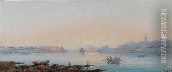 Marsamxett Harbour, Malta Oil Painting - Luigi Maria Galea