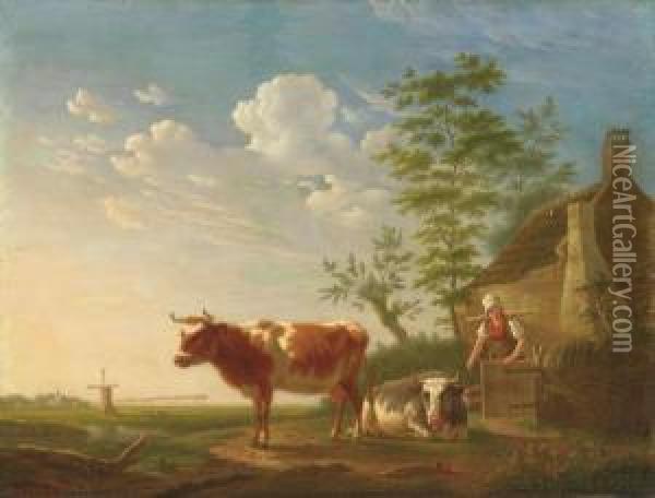 Landschaft Mit Hirtin Undkuh Oil Painting - Pieter Gerardus Van Os