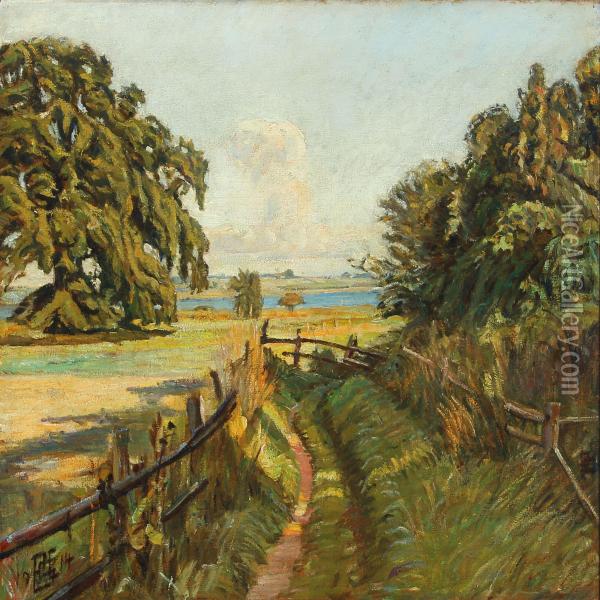 Summer Landscape From Dyrn s Oil Painting - Poul S. Christiansen