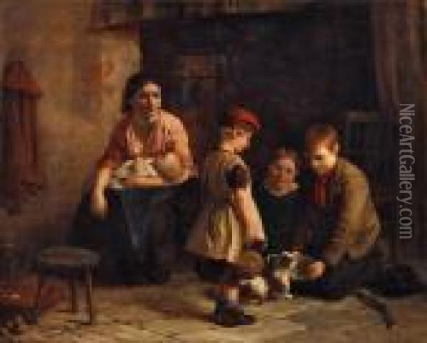 Bauernkinder Mit Zicklein Oil Painting - William Hemsley