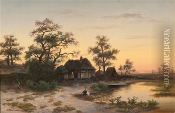 Abendfriede In Der Heide Oil Painting - Gustav Hausmann